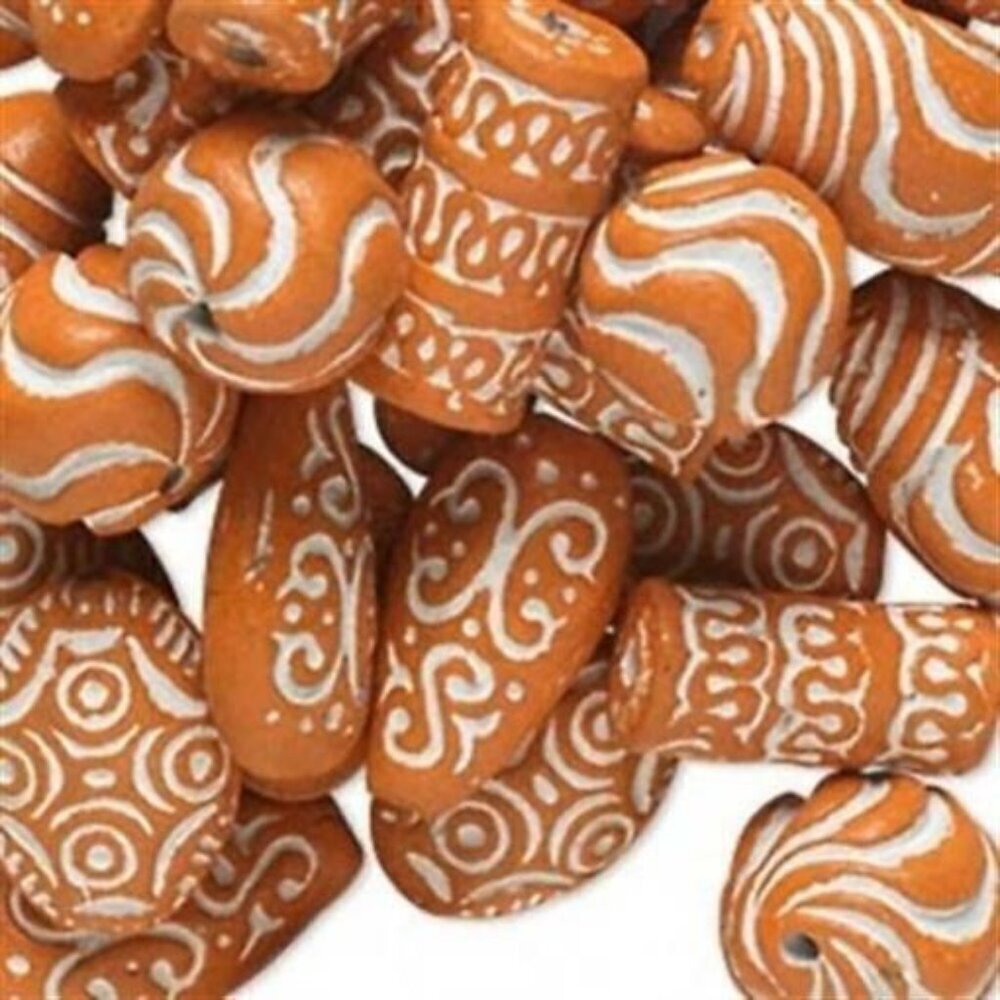 Vintage Ethnic African Tribal Clay Beads Orange White 12 pcs